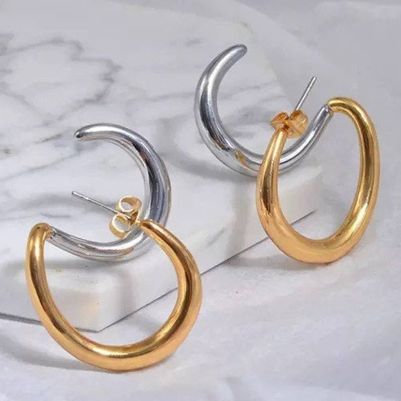 18k Gold Plated Two Tone Earrings - Picture 1 of 9